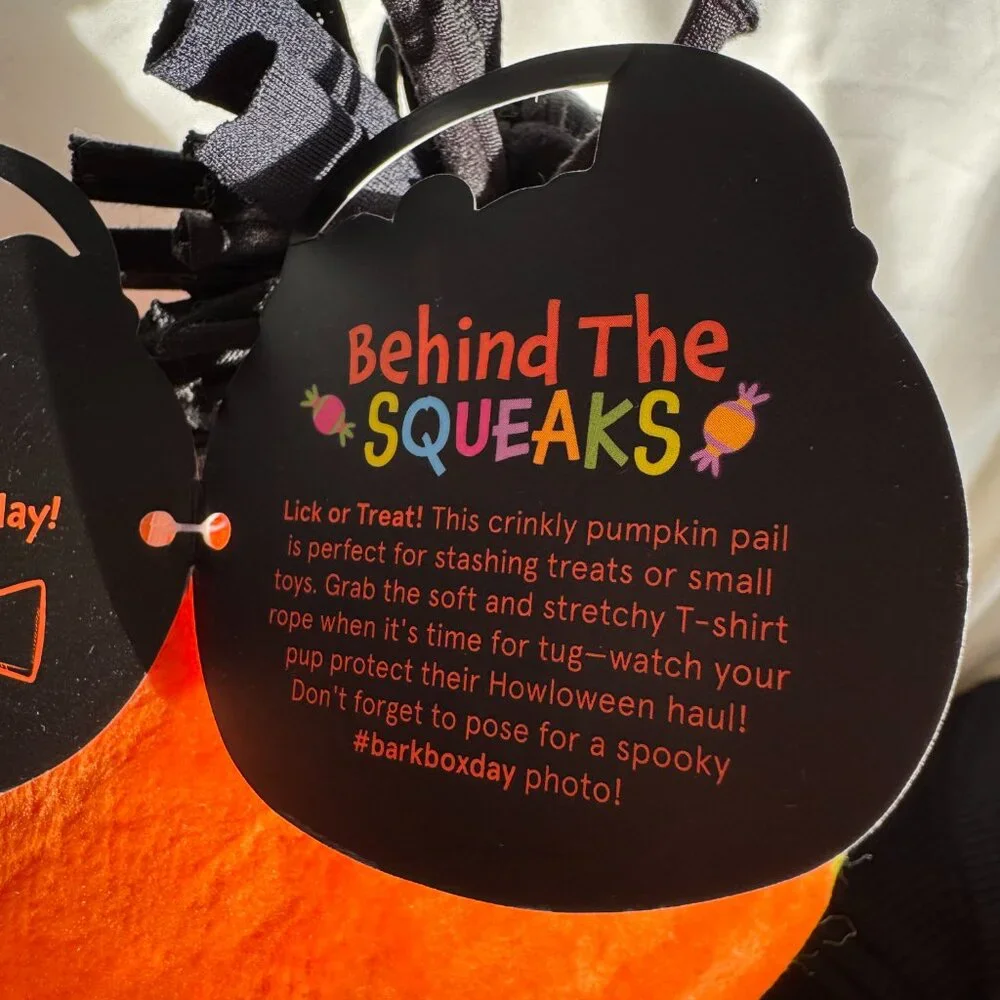 NWT Bark Box Dog Toy PUPKIN PAIL, Pumpkin Trick or Treat Bag, Orange, Size S-L